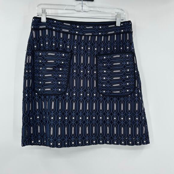 Ann Taylor Loft Blue Circuit Lace Pocket Skirt Blue Black Geometric Womens Sz 6 - Picture 4 of 12
